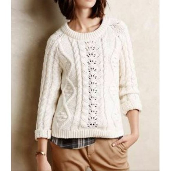 Anthropologie Sweaters - Anthropologie Knitted Knotted Womens Large Barnegut Pullover Cable Knit Sweater